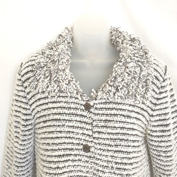 SIDEFFECTS VTG 80's Shaggy Striped Loop Knit Cardigan Sweater Retro S Cozy - Picture 3 of 12
